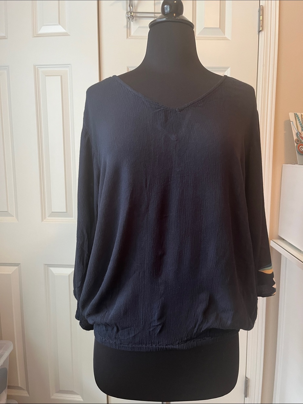 Navy V-Neck Lightweight Blouse